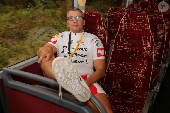 Exclusif - L'humoriste Maxime - Course par équipe "étape du coeur" avec Mécénat Chirurgie Cardiaque sur le Tour de France au départ de Vannes le 12 juillet 2015.