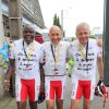 Exclusif - Basile Boli, Dominique Bergin (directeur général de Look cycles), Patrick Poivre d'Arvor - Course par équipe "étape du coeur" avec Mécénat Chirurgie Cardiaque sur le Tour de France au départ de Vannes le 12 juillet 2015.