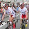 Exclusif - Magali Le Floc'h, Bernard Hinault - Course par équipe "étape du coeur" avec Mécénat Chirurgie Cardiaque sur le Tour de France au départ de Vannes le 12 juillet 2015.