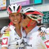 Sylvie Tellier et son beau-père Eric Ligneron - Départ de "l'étape du coeur" avec Mécénat Chirurgie Cardiaque au village du Tour à Vannes le 12 juillet 2015