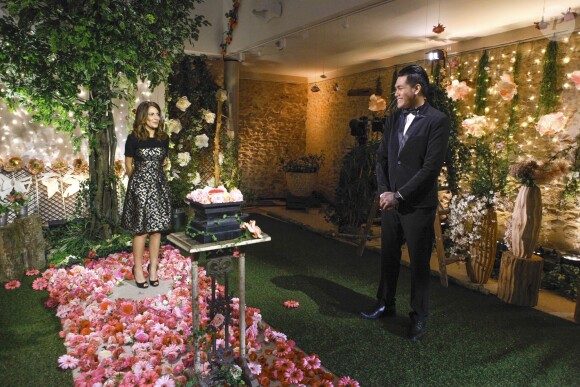 Exclusif - Elsa Fayer et Shake, lors de la cérémonie finale de l'émission Qui veut épouser mon fils ? saison 4 (tournage le 7 mars 2015, diffusion le vendredi 17 juillet 2015).