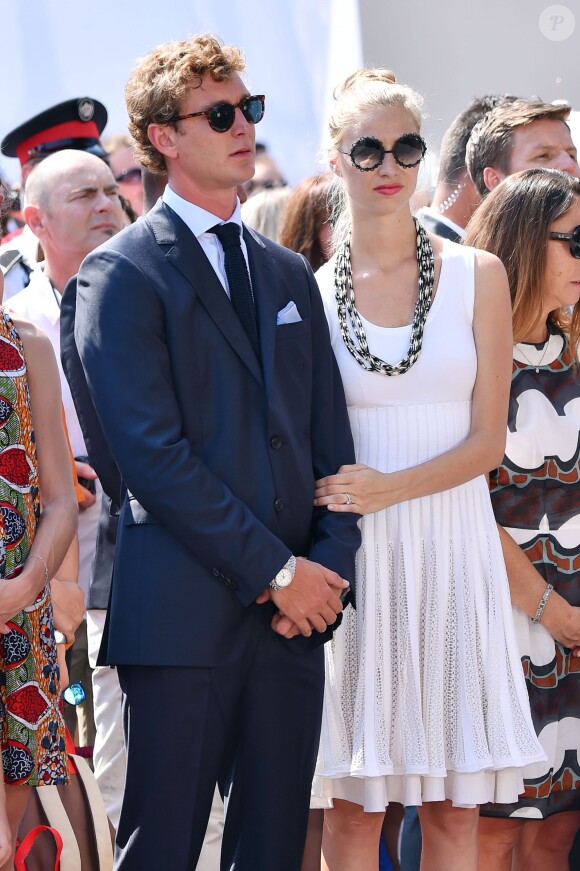 Pierre Casiraghi et Beatrice Borromeo à Monaco le 11 juillet 2015 lors des célébrations des 10 ans de règne du prince Albert II, sur la place du palais princier où ils se marieront civilement le 25 juillet