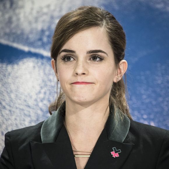 Emma Watson participe à une conférence de presse "UN Women" lors du 45e Forum Economique Mondial de Davos le 23 janvier 2015.