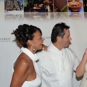 Exclusif - Christophe Leroy et sa femme Fabienne, Emmanuelle Béart - 20e édition de la soirée Blanche aux Moulins de Ramatuelle à Saint-Tropez le 12 juillet 2015.