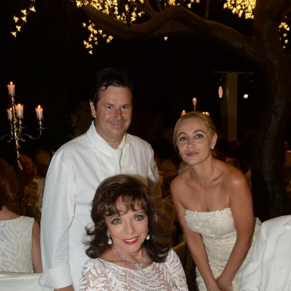 Exclusif - Christophe Leroy, Joan Collins, Emmanuelle Béart - 20e édition de la soirée Blanche aux Moulins de Ramatuelle à Saint-Tropez le 12 juillet 2015.