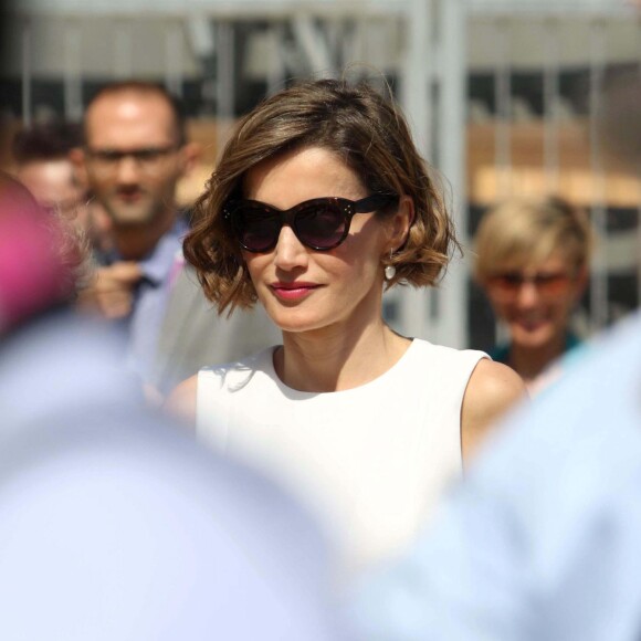 La reine Letizia d'Espagne visitant le 23 juillet 2015 l'Exposition Universelle de Milan, où elle s'est rendue en tant qu'Ambassadrice spéciale de l'Organisation des Nations unies pour l'alimentation et l'agriculture (FAO) pour la nutrition.