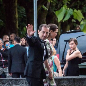 Charlotte Casiraghi et son compagnon Gad Elmaleh - Arrivées pour la soirée de mariage de Pierre Casiraghi et Beatrice Borromeo au château Rocca Angera (château appartenant à la famille Borromeo) à Angera sur les Iles Borromées, sur le Lac Majeur, le 1er août 2015.