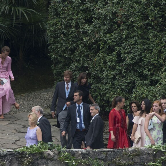 La princesse Stéphanie de Monaco, ses filles Pauline Ducruet, Camille Gottlieb et son fils Louis Ducruet avec son amie - Arrivées au mariage religieux de Pierre Casiraghi et Beatrice Borromeo sur les Iles Borromées, sur le Lac Majeur, le 1er août 2015.