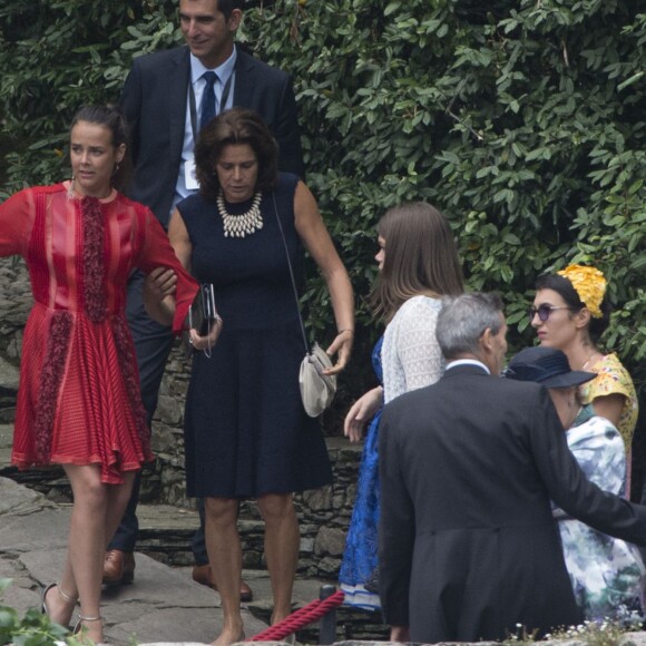 La princesse Stéphanie de Monaco, ses filles Pauline Ducruet, Camille Gottlieb et son fils Louis Ducruet avec son amie - Arrivées au mariage religieux de Pierre Casiraghi et Beatrice Borromeo sur les Iles Borromées, sur le Lac Majeur, le 1er août 2015.