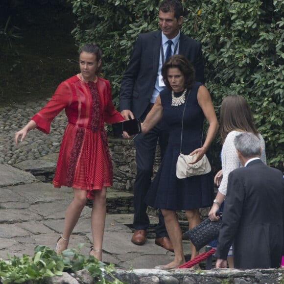 La princesse Stéphanie de Monaco, ses filles Pauline Ducruet, Camille Gottlieb et son fils Louis Ducruet avec son amie - Arrivées au mariage religieux de Pierre Casiraghi et Beatrice Borromeo sur les Iles Borromées, sur le Lac Majeur, le 1er août 2015.