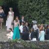 La princesse Alexandra de Hanovre, Carlo Borromeo, son enfant et guests - Arrivées au mariage religieux de Pierre Casiraghi et Beatrice Borromeo sur les Iles Borromées, sur le Lac Majeur, le 1er août 2015.