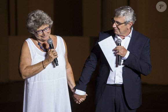 Jacqueline Franjou, Michel Boujenah au spectacle Madame Foresti durant le 31e Festival de Ramatuelle, le samedi 1er août 2015.  