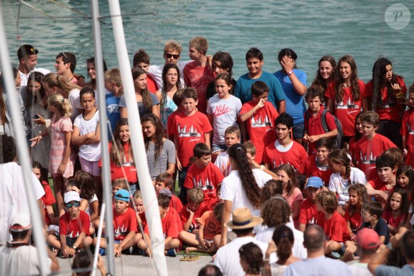 Jour de remise de diplômes, le 2 août 2015 à Palma de Majorque, pour les élèves de l'école de voile Calanova, dont les enfants de la famille royale espagnole.