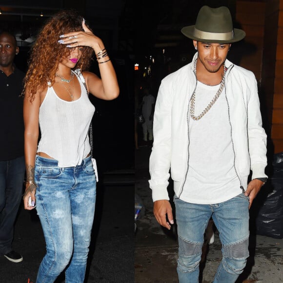 Rihanna et Lewis Hamilton quittent le 1 OAK à New York, le 11 août 2015.