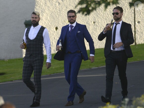 Shane Lynch (boyzone), Keith Duffy (Boyzone) et Brian McFadden (Westlife) - Mariage de Ronan Keating et Storm Uechtritz à Archerfield House près de North Berwick, en Ecosse, le 17 août 2015 