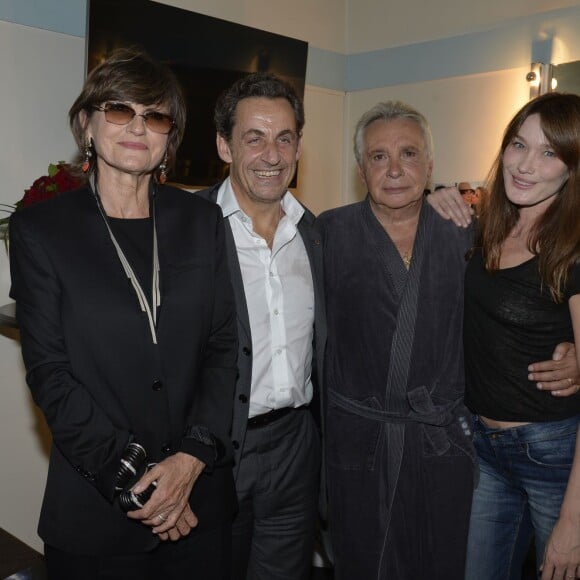 Anne-Marie Perier, Nicolas Sarkozy, Michel Sardou, Carla Bruni-Sarkozy - Loge de l'Olympia a l'issue du concert de Michel Sardou a Paris le 7 juin 2013.