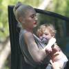 Exclusif - Gwen Stefani en compagnie de ses trois fils arrivent à une fête d' anniversaire à Encino. Le 30 Août 2015