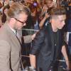 David Beckham et son fils Brooklyn arrivent au restaurant Balthazar à New York le 13 septembre 2015.