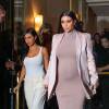 Kim Kardashian, enceinte, Kourtney, Khloé Kardashian et Kylie Jenner quittent le restaurant Cipriani Club 55 à New York. Le 14 septembre 2015.