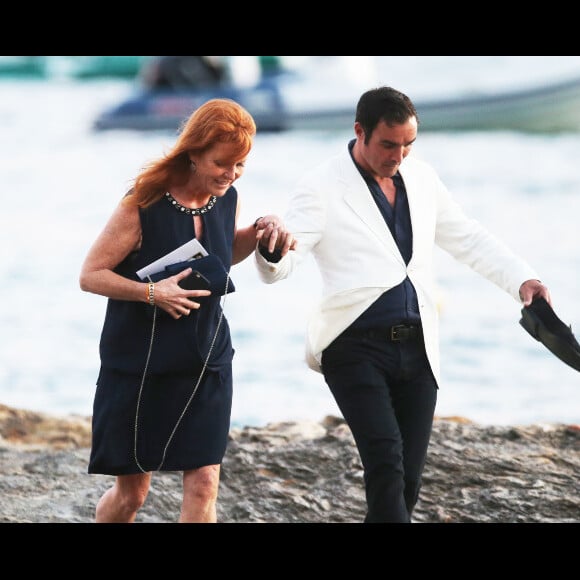 Sarah Ferguson et Manuel Fernandez lors du mariage de Bob Geldof avec Jeanne Marine, au Tropicana de Rayol-Canadel-sur-Mer, le 19 septembre 2015