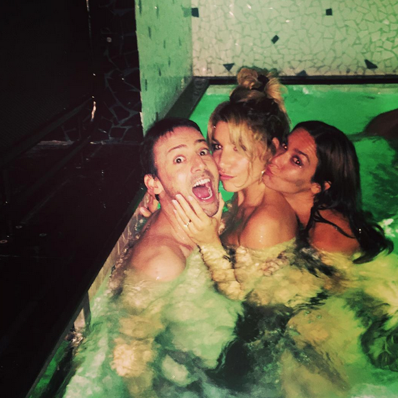 Franck Le Hen, Lola Marois et la charmante Emmanuelle Boidron aux Bains douches à Paris . Le 20 septembre 2015.