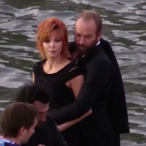 Sting et Mylène Farmer sur le tournage du clip "Stolen Car" à Paris, septembre 2015.