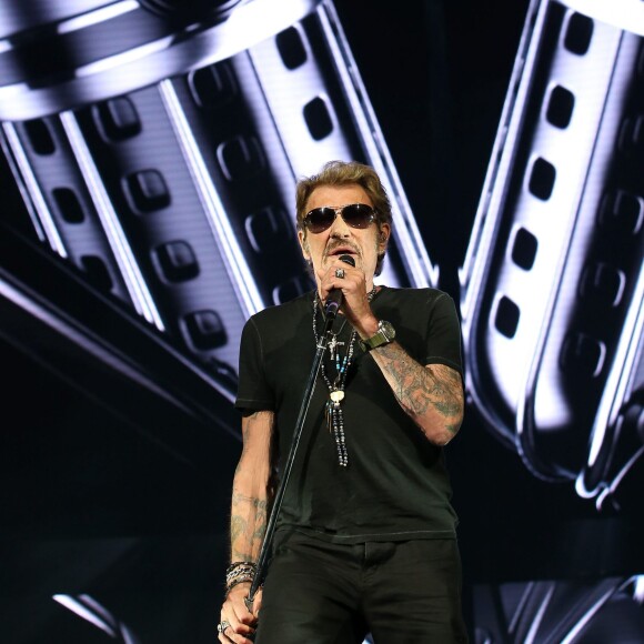 Exclusif - Johnny Hallyday en répétitions au palais Nikaia à Nice, à deux jours de son premier concert de sa tournée "Rester Vivant", le 29 septembre 2015.