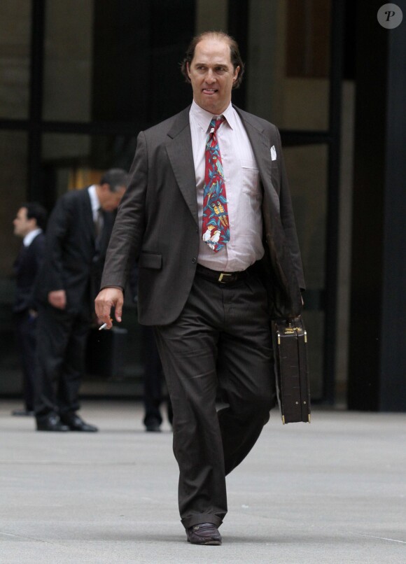 Matthew McConaughey, méconnaissable, sur le tournage de son nouveau film 'Gold' à New York, le 3 octobre 2015.