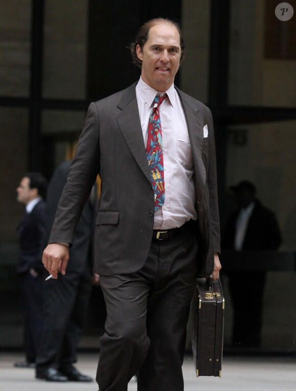 Matthew McConaughey, méconnaissable, sur le tournage de son nouveau film 'Gold' à New York, le 3 octobre 2015.