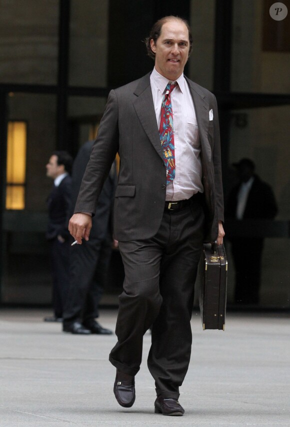 Matthew McConaughey, méconnaissable, sur le tournage de son nouveau film 'Gold' à New York, le 3 octobre 2015.
