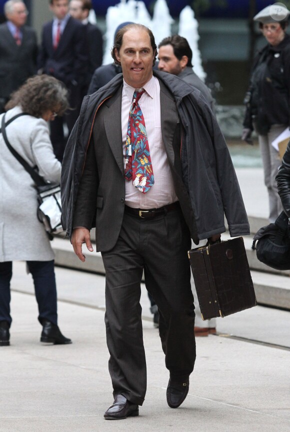 Matthew McConaughey, méconnaissable, sur le tournage de son nouveau film 'Gold' à New York, le 3 octobre 2015.