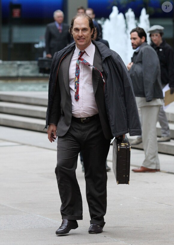 Matthew McConaughey, méconnaissable, sur le tournage de son nouveau film 'Gold' à New York, le 3 octobre 2015.
