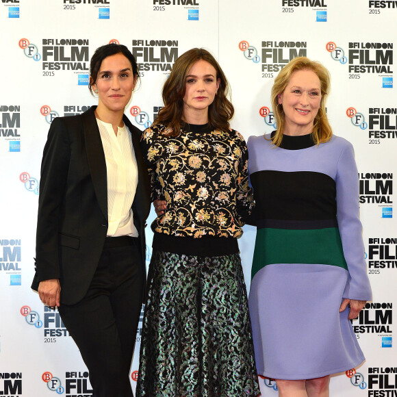 Sarah Gavron, Carey Mulligan et Meryl Streep - Photocall du film "Les Suffragettes" à Londres le 7 octobre 2015