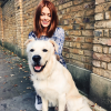 Caroline Receveur prend la pose à Londres avec son chien. Octobre 2015.