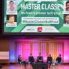 Sonia Devillers, Richard Orlinski, Florent Manaudou, Eric Toledano et Christophe Michalak lors du Master Classe du Huffington Post à l'université Paris Descartes le 13 octobre 2015