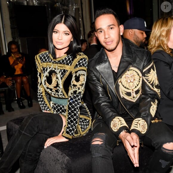 Kylie Jenner et Lewis Hamilton lors de la soirée Balmain x H&M à new York le 20 octobre 2015