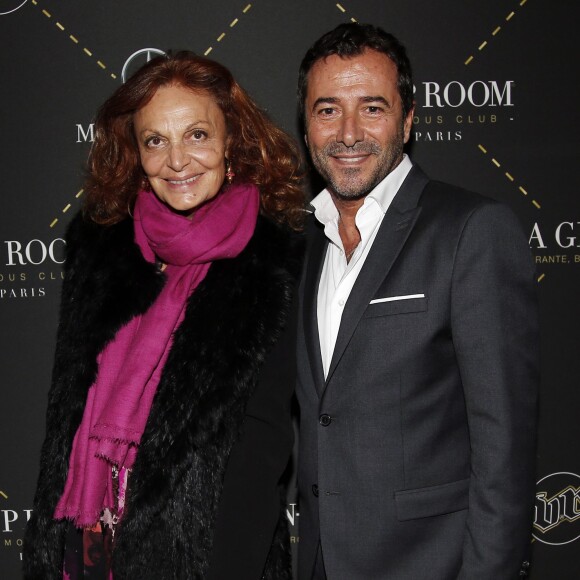 Exclusif - Diane von Fürstenberg et Bernard Montiel - Richard Orlinski organise un dîner et une vente aux enchères pour le Sidaction "Ensemble contre le Sida" au restaurant La Gioia à Paris, le 21 octobre 2015. ©Marc Ausset-Lacroix/Bestimage.