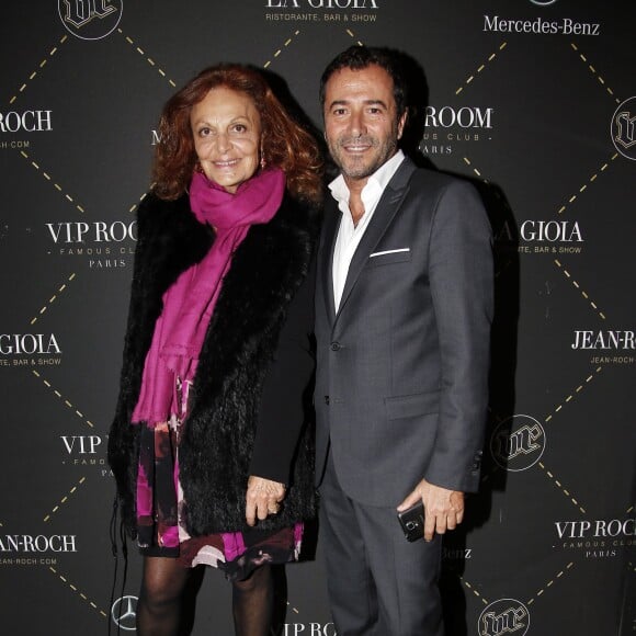 Exclusif - Diane von Fürstenberg et Bernard Montiel - Richard Orlinski organise un dîner et une vente aux enchères pour le Sidaction "Ensemble contre le Sida" au restaurant La Gioia à Paris, le 21 octobre 2015. ©Marc Ausset-Lacroix/Bestimage.