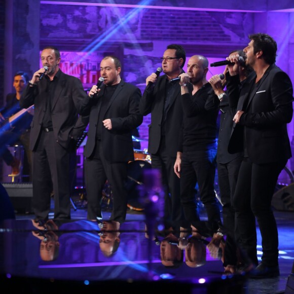 Exclusif - Jean-Charles Papi et Patrick Fiori, lors de l'enregistrement de l'émission "Du côté de chez Dave" à La Plaine Saint Denis, le mardi 20 octobre 2015. Diffusion sur France 3 le dimanche 25 octobre 2015.