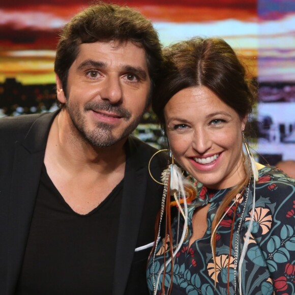 Exclusif - Patrick Fiori et Natasha St-Pier, enceinte, lors de l'enregistrement de l'émission "Du côté de chez Dave" à La Plaine Saint Denis, le mardi 20 octobre 2015. Diffusion sur France 3 le dimanche 25 octobre 2015.
