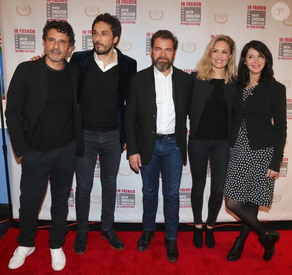 Exclusif - Pascal Elbé, Vincent Elbaz, Clovis Cornillac et sa femme Lilou Fogli, Zabou Breitman posent ensemble lors de l'ouverture du Festival du film "In French with English subtitles" à New York, le vendredi 20 Novembre 2015.