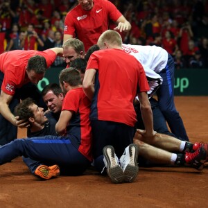 Andy Murray a offert la Coupe Davis à la Grande-Bretagne après la finale victorieuse face à la Belgique, le 29 novembre 2015 à Gand