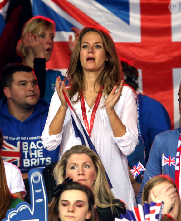 Kim Sears, enceinte, lors de la victoire de son époux Andy Murray lors du dernier match de la finale de Coupe Davis entre la Grande-Bretagne et la Belgique, le 29 novembre 2015