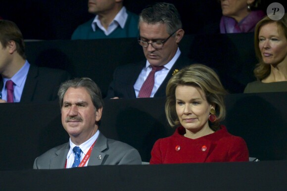La reine Mathilde de Belgique lors de la finale de Coupe Davis entre la Belgique et la Grande-Bretagne, à Gand le 29 novembre 2015