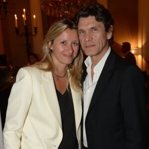 Exclusif - Marc Lavoine et son femme Sarah - Le Restaurant Apicius dans le 8ème arrondissement a été privâtisé pour célébrer l'ouverture de la boutique de joaillerie "Messika" au 259 rue Saint Honoré dans le 1er arrondissement à Paris le 12 juin 2014.