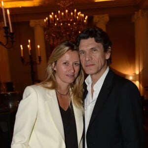 Exclusif - Marc Lavoine et son femme Sarah - Le Restaurant Apicius dans le 8ème arrondissement a été privâtisé pour célébrer l'ouverture de la boutique de joaillerie "Messika" au 259 rue Saint Honoré dans le 1er arrondissement à Paris le 12 juin 2014