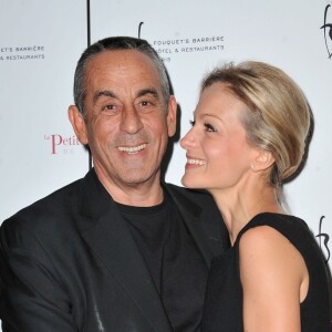 Thierry Ardisson et sa compagne Audrey Crespo-Mara - Photocall de la 2e soirée d'inauguration du restaurant de 'La Petite Maison Nicoise' au Fouquet's Barrière à Paris le 22 janvier 2013.