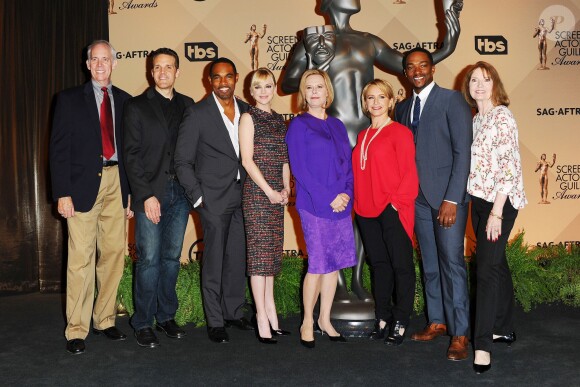 Anna Faris, Gabrielle Carteris et Anthony Mackie lors des nominations des 22e Screen Actors Guild Awards à Los Angeles, le 9 novembre 2015.