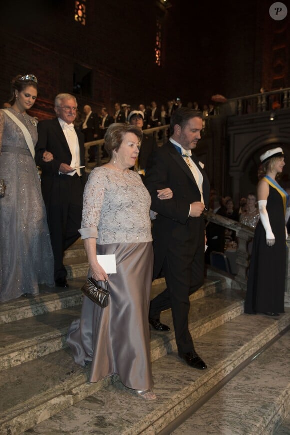 La princesse Madeleine de Suède et Paul L. Modrich (prix Nobel de la chimie), Chris O'Neill et Janet Modrich, la femme de Paul L. Modrich - La famille royale de Suède au dîner de gala en l'honneur des Prix Nobel à Stockholm, le 10 décembre 2015.