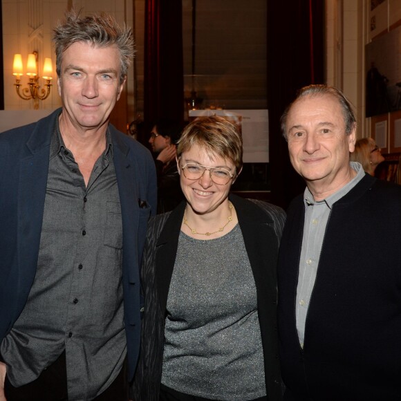 Exclusif - Philippe Caroit, Catherine Mathivat (Présidente du café-restaurant littéraire Les Deux Magots) et Patrick Braoudé - People à l'exposition "Souvenirs, souvenirs" au café restaurant "Les Deux Magots" de Didier Audebert et Gianni Soglia à Paris. 72 stars ont confié le souvenir le plus intime de leur vie illustré par une photographie originale. Une façon de rendre hommage à tous ceux dont la mémoire s'enfuit... Une partie des droits du livre sera reversée à la fondation Pompidou qui oeuvre pour la recherche contre la maladie d'Alzheimer. Le 7 décembre 2015 © Rachid Bellak-LMS / Bestimage.